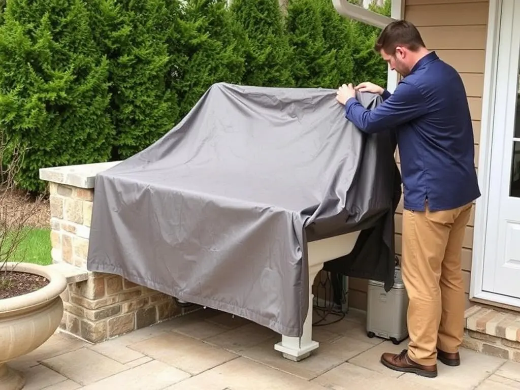 Covering an outdoor sink with a waterproof cover for winter protection Covering an outdoor sink with a waterproof cover for winter protection