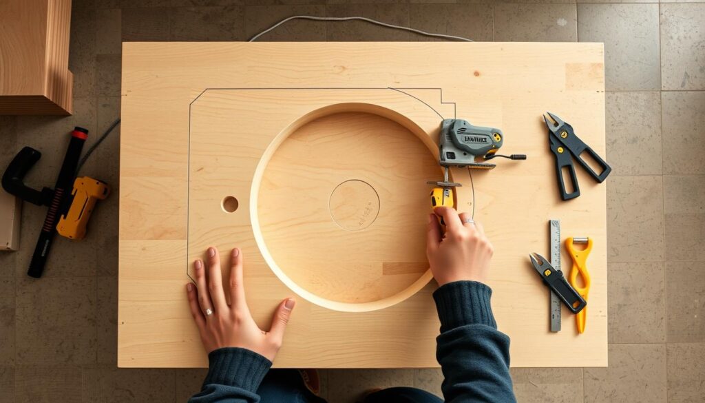 Cutting hole in countertop for sink installation