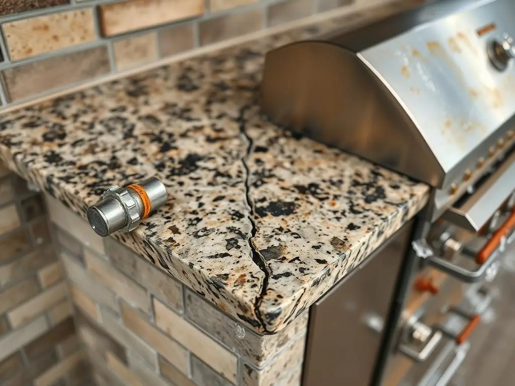 Damaged outdoor kitchen faucet and cracked countertop from improper winterization Damaged outdoor kitchen faucet and cracked countertop from improper winterization
