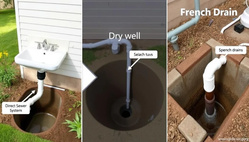 Different outdoor sink drainage systems side by side Different outdoor sink drainage systems side by side
