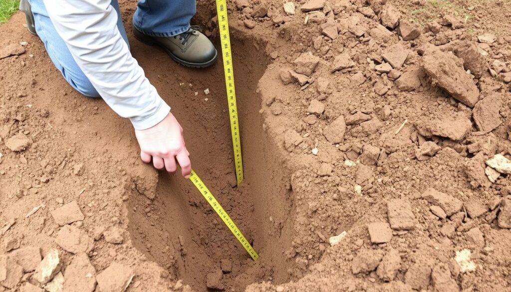 Digging a trench for French drain installation Digging a trench for French drain installation
