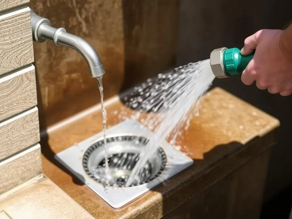 Flushing outdoor sink drain with water Flushing outdoor sink drain with water