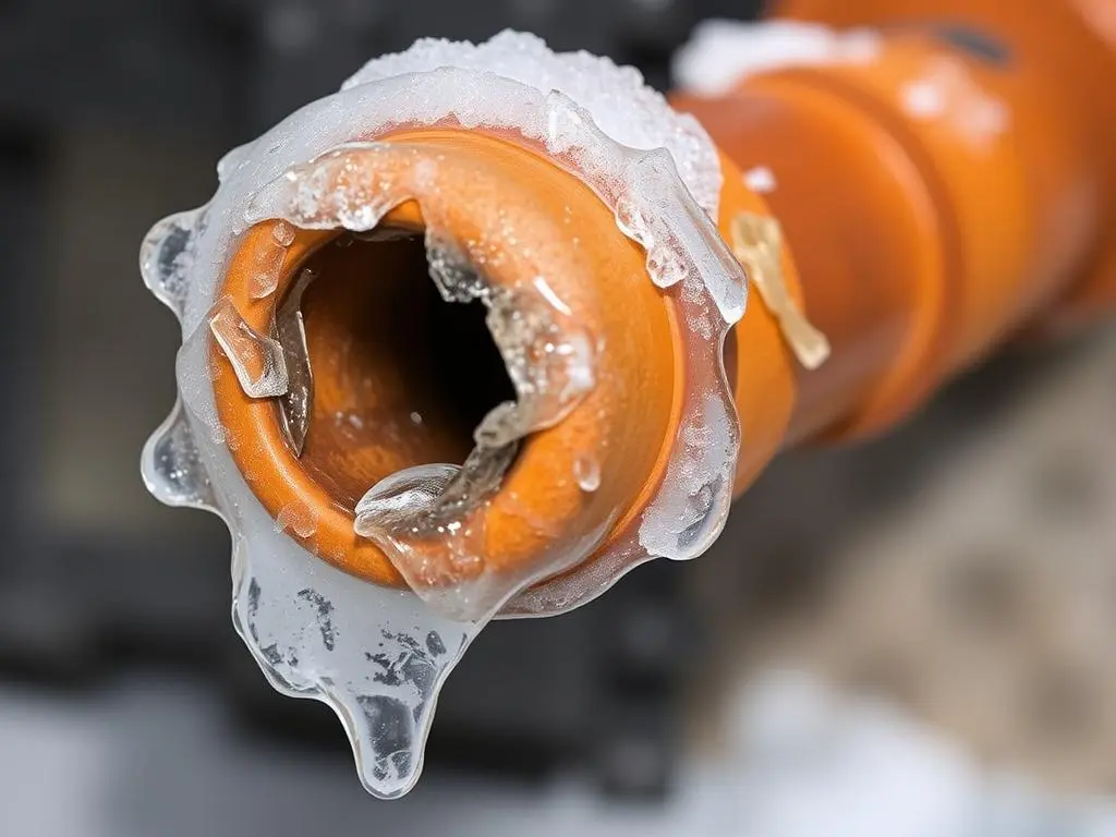 Frozen outdoor sink pipe with visible ice Frozen outdoor sink pipe with visible ice
