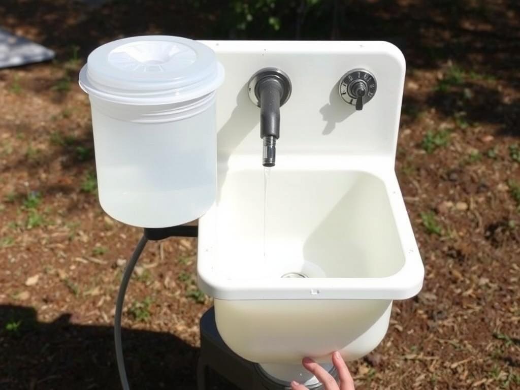 Gravity-fed water system for outdoor sink