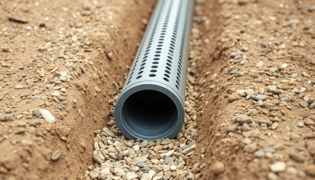 Installing perforated pipe in French drain trench Installing perforated pipe in French drain trench