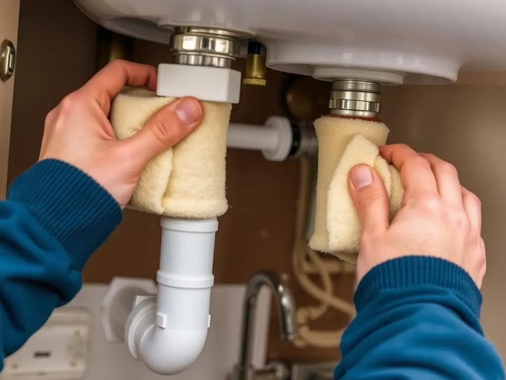 Insulating exposed outdoor sink pipes with foam sleeves Insulating exposed outdoor sink pipes with foam sleeves