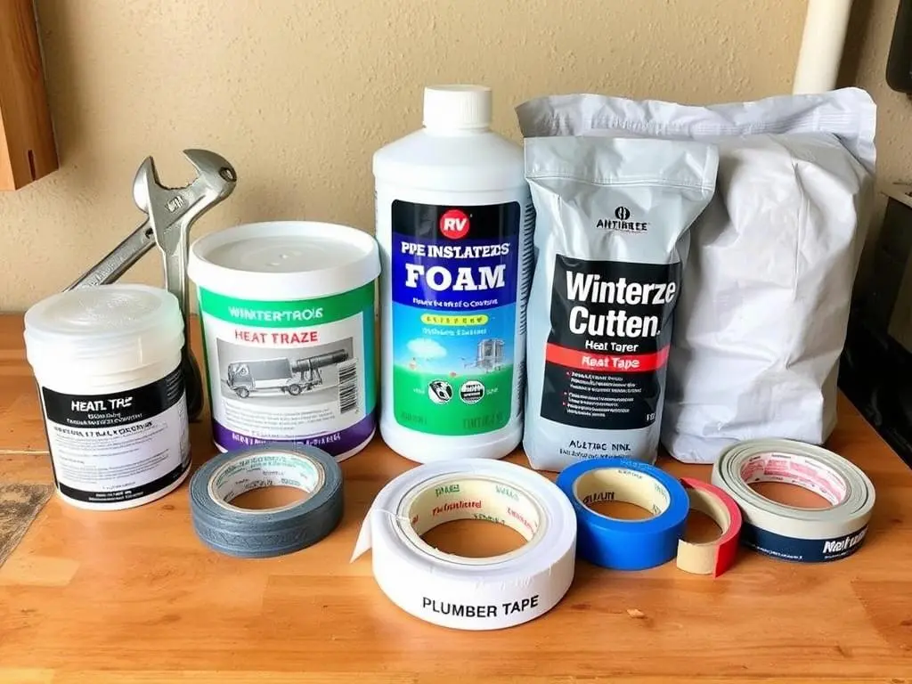 Materials needed for winterizing an outdoor sink laid out neatly Materials needed for winterizing an outdoor sink laid out neatly