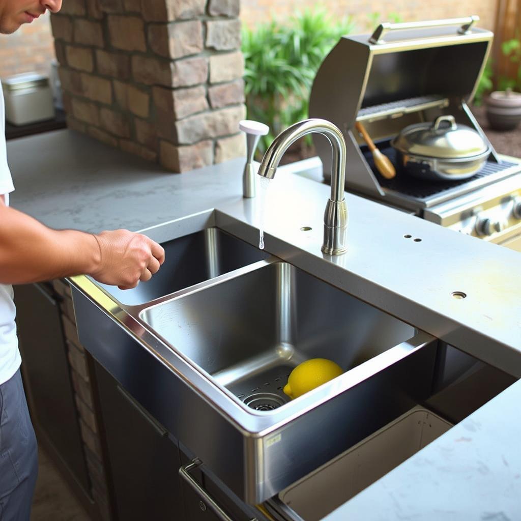 Outdoor sink being used as part of outdoor kitchen setup