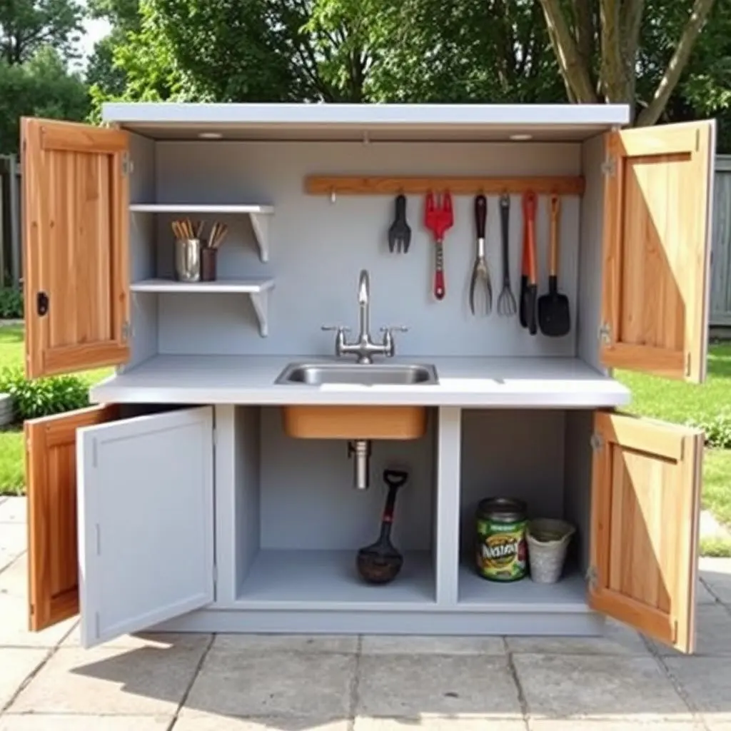 Outdoor sink with integrated storage and workspace Outdoor sink with integrated storage and workspace