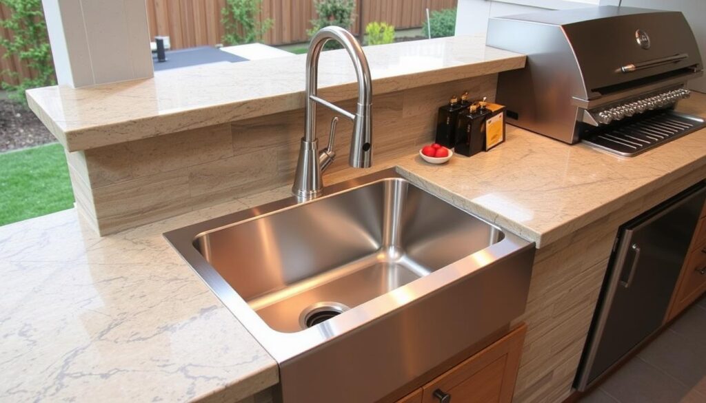 OutdoorChef Pro Station permanent outdoor sink with hot/cold water