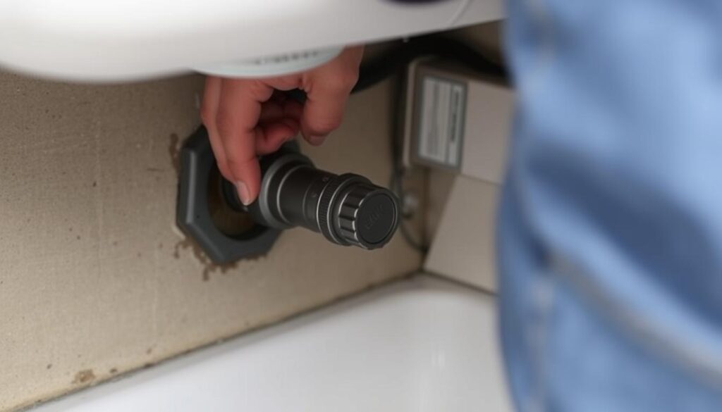 Person shutting off the water supply valve to winterize an outdoor sink