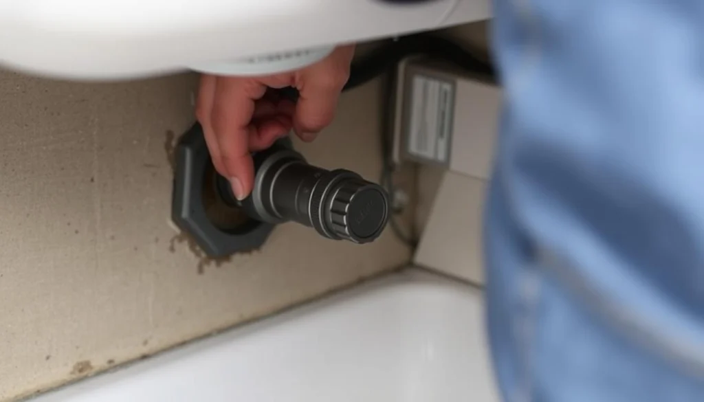 Person shutting off the water supply valve to winterize an outdoor sink Person shutting off the water supply valve to winterize an outdoor sink