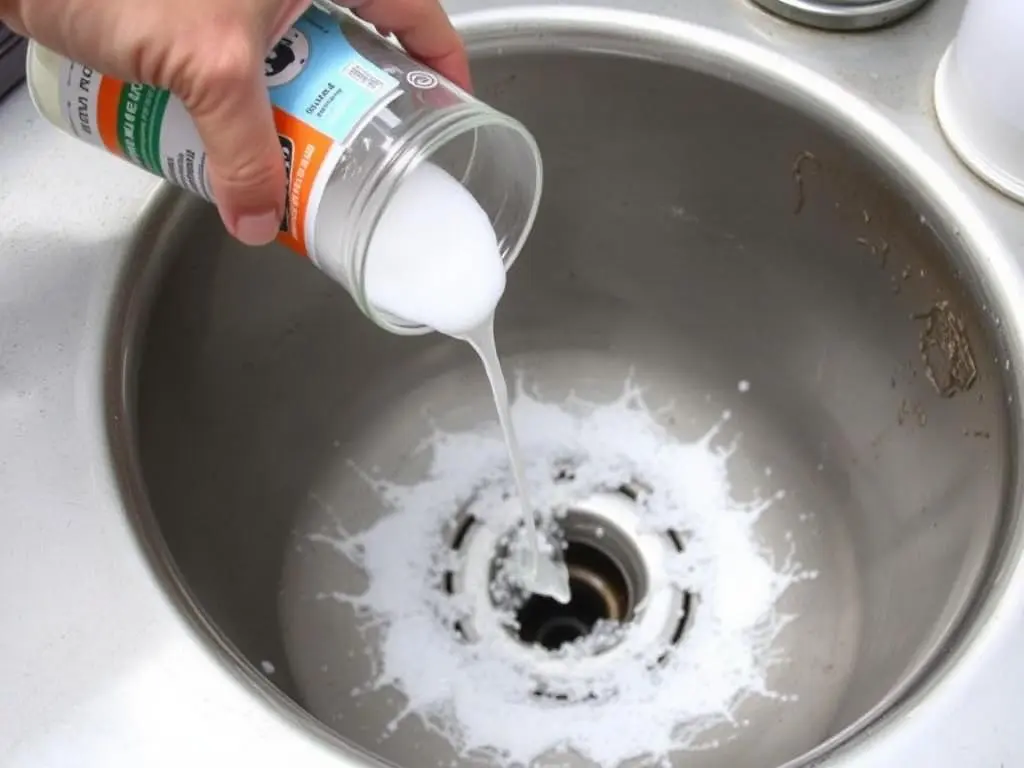 Pouring natural cleaning solution into outdoor sink drain Pouring natural cleaning solution into outdoor sink drain