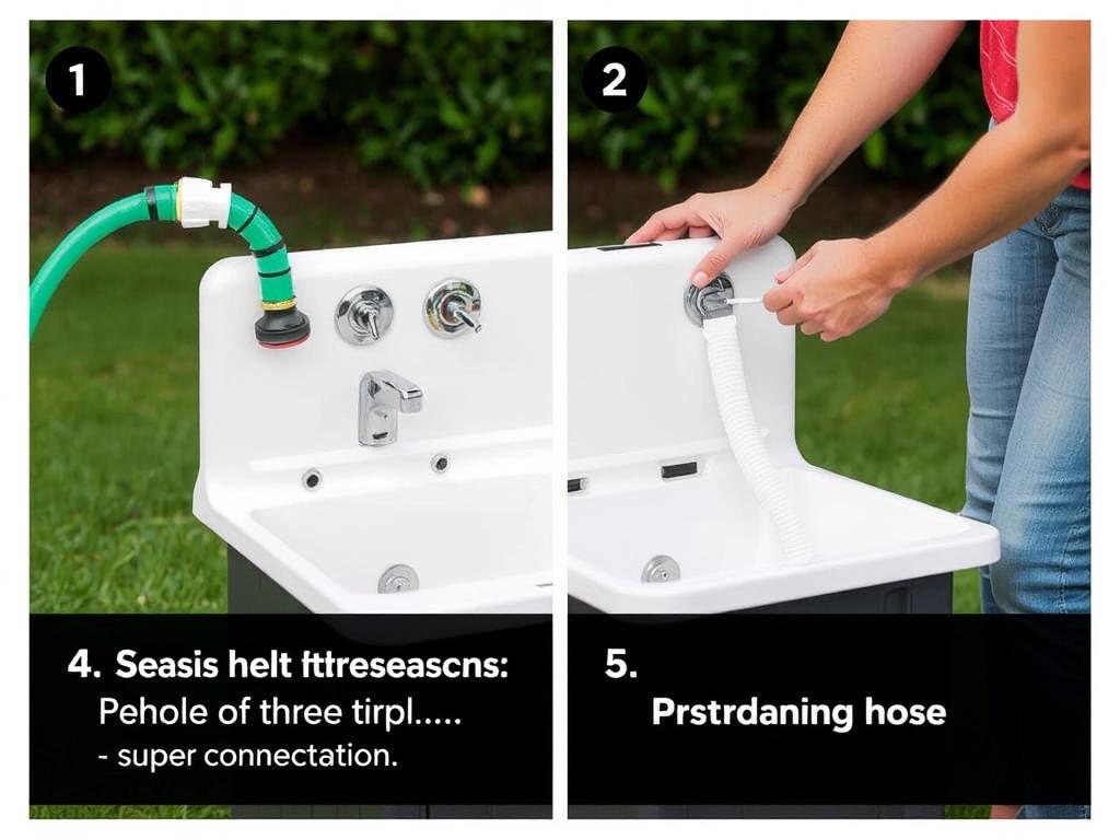 Step-by-step installation of a portable outdoor sink with hose attachment