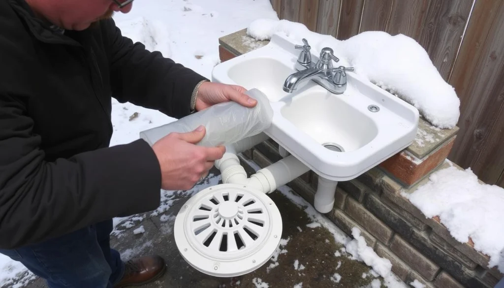 Winterizing an outdoor sink with pipe insulation Winterizing an outdoor sink with pipe insulation