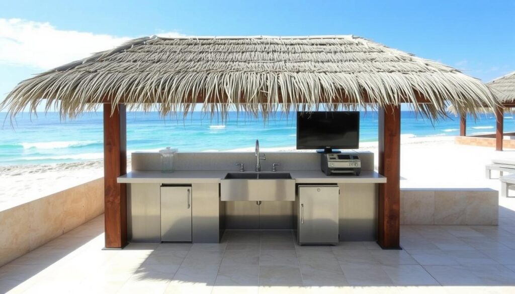 Beachfront outdoor bar with marine-grade stainless sink