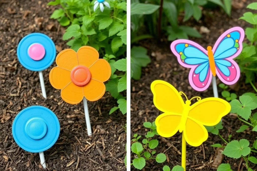 Colorful garden path markers made from Dollar Tree sink mats Colorful garden path markers made from Dollar Tree sink mats