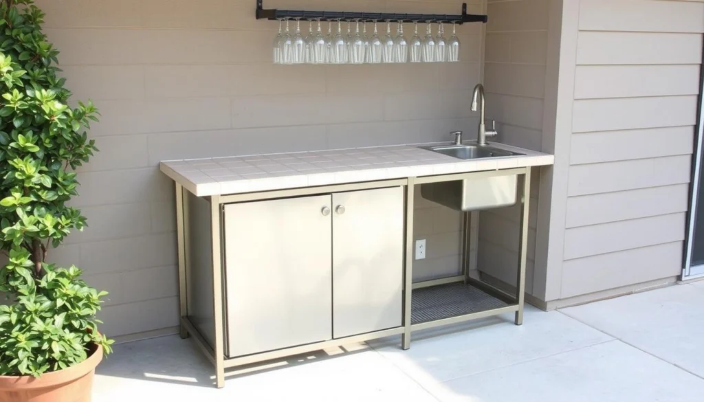 Compact linear outdoor bar with sink for small spaces Compact linear outdoor bar with sink for small spaces