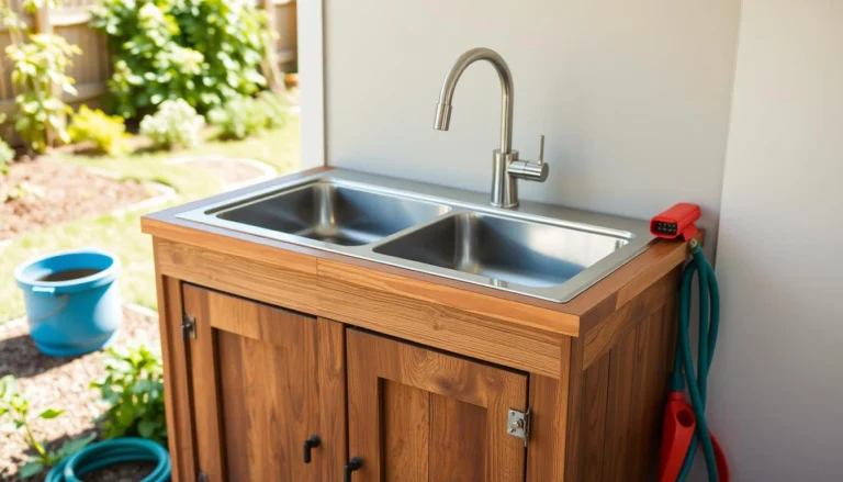 Completed outdoor sink with faucet connected to water supply