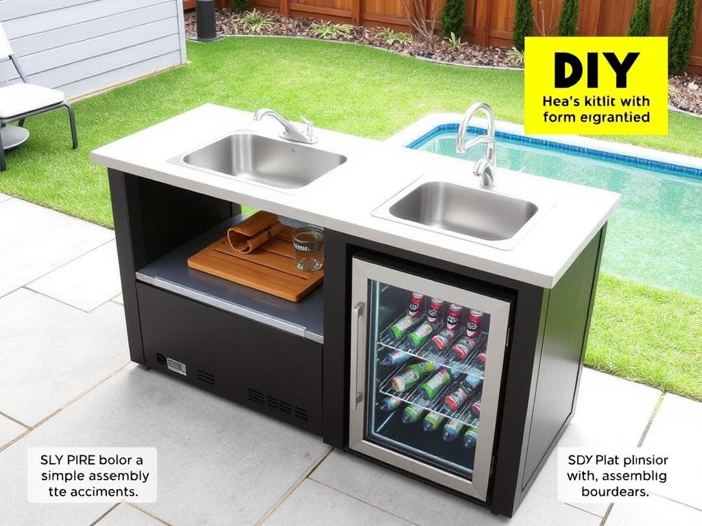 DIY-friendly modular outdoor kitchen unit with sink and beverage cooler