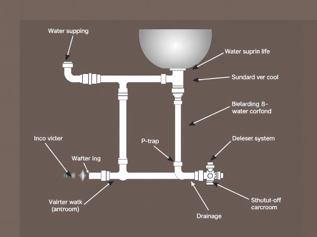 Diagram showing outdoor kitchen sink plumbing components