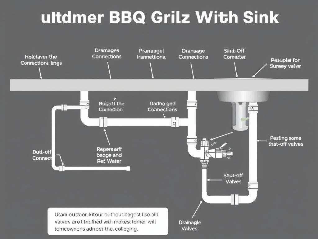 Diagram showing plumbing connections for an outdoor BBQ grill with sink