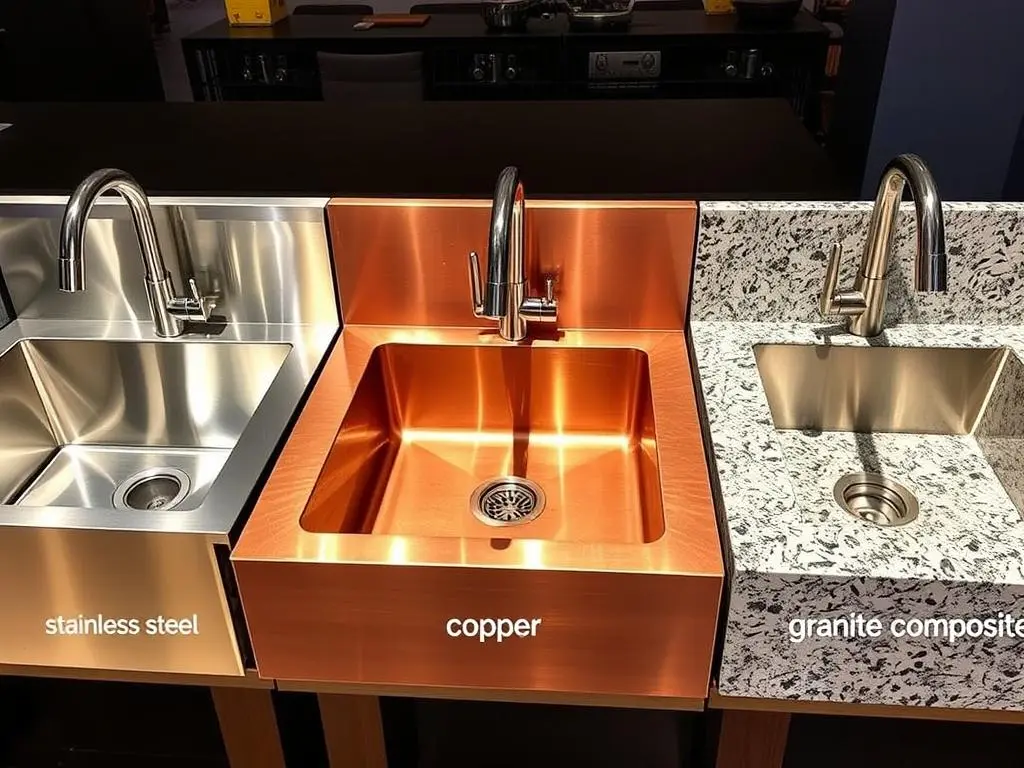 Different outdoor kitchen sink materials displayed side by side Different outdoor kitchen sink materials displayed side by side