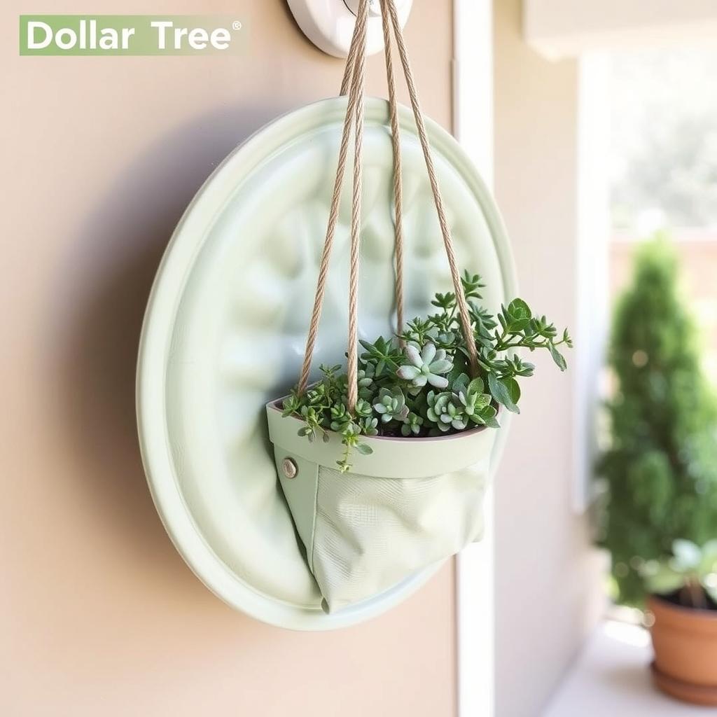 Dollar Tree sink mat transformed into a hanging planter with succulents