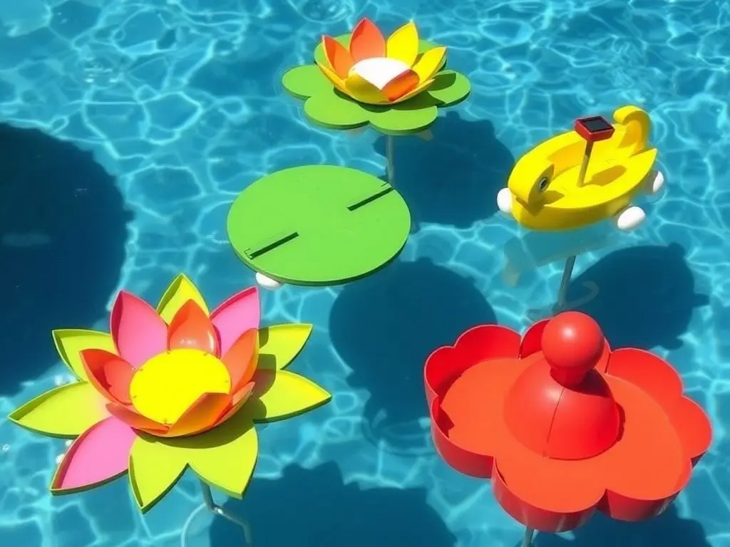 Floating decorations made from Dollar Tree sink mats in a pond Floating decorations made from Dollar Tree sink mats in a pond