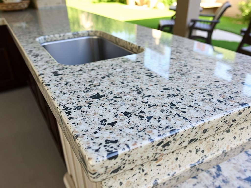 Granite countertop on outdoor bar with sink