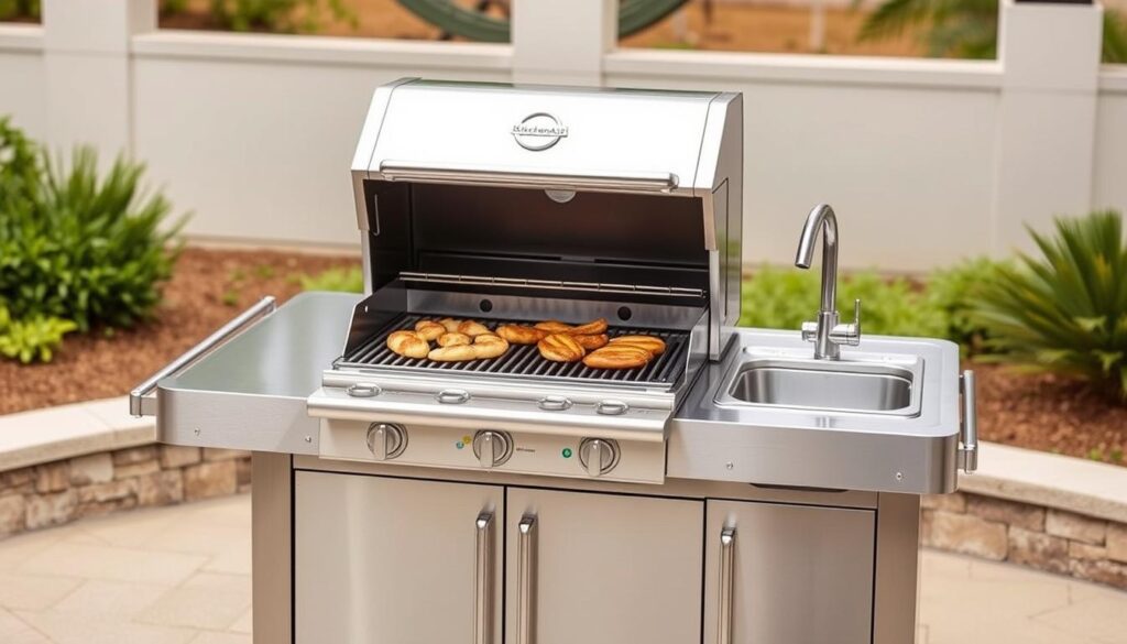 KitchenAid Outdoor Island BBQ grill with integrated sink