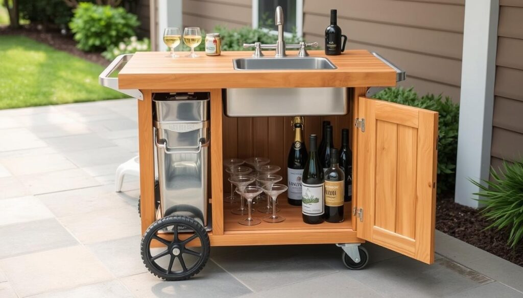 Mobile bar cart with built-in sink and water system