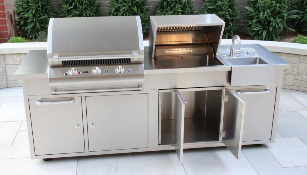 Mont Alpi 4-Burner outdoor BBQ grill with sink and stainless steel construction