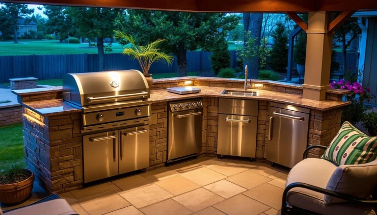 Outdoor BBQ grill with sink installed in a modern backyard patio setting