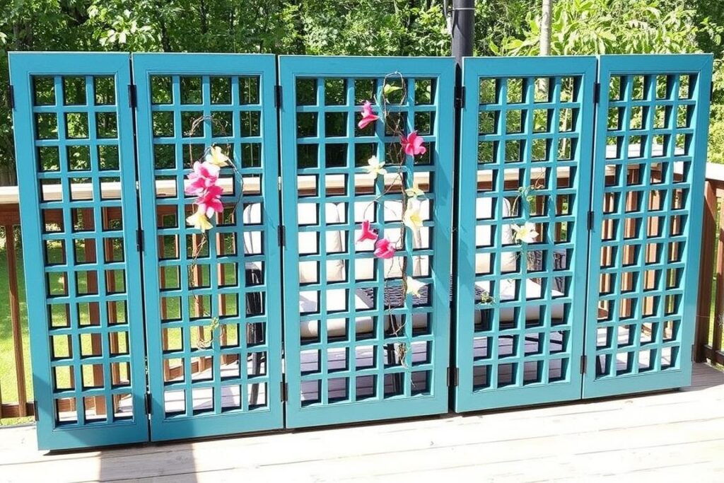 Outdoor privacy screen made from Dollar Tree sink mats