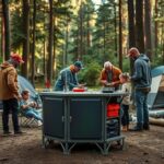 Portable outdoor kitchen with sink at a camping site Camp Kitchen with Sink