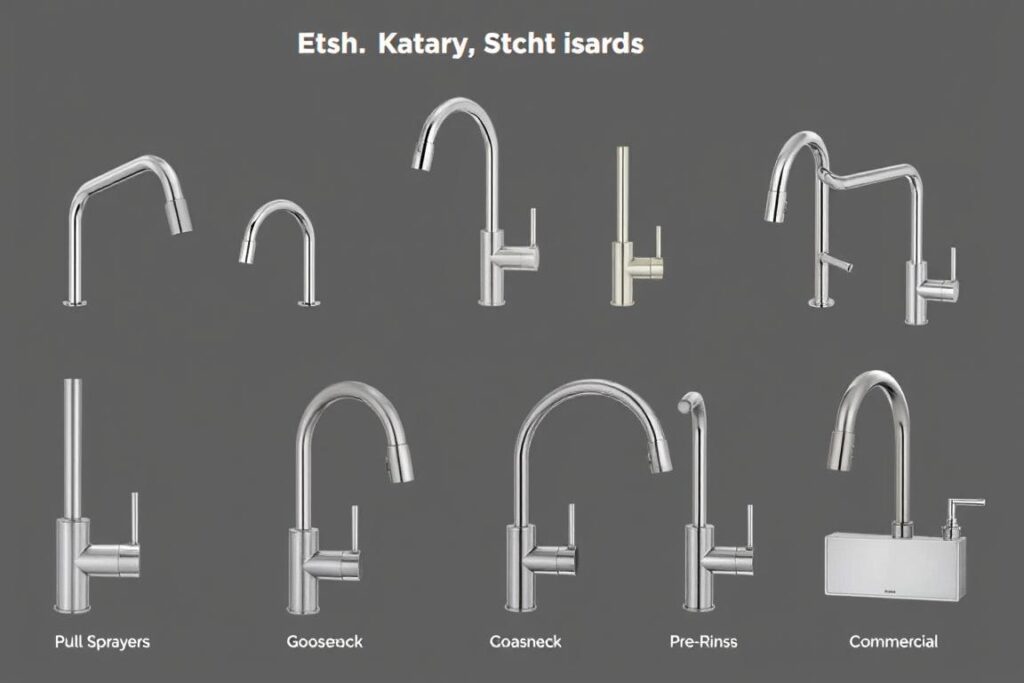 Various outdoor kitchen faucet styles displayed together