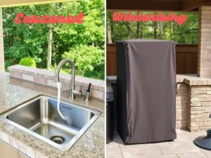 Seasonal maintenance of an outdoor sink and refrigerator outdoor sink and fridge