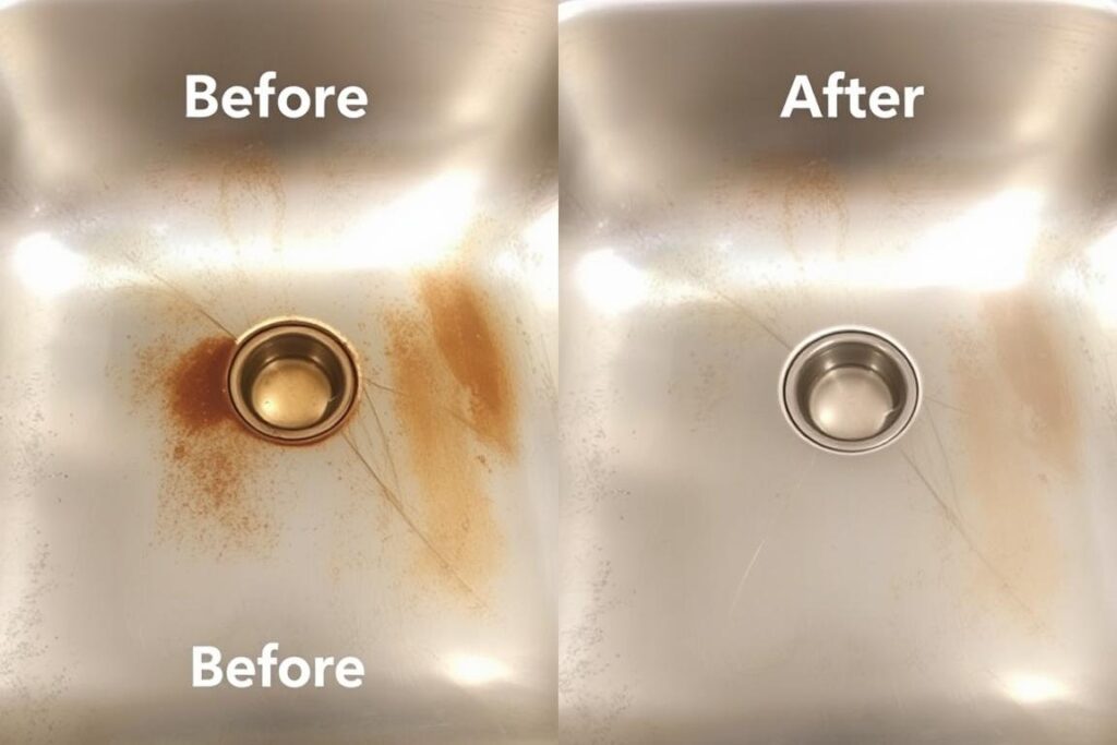 Before and after of rust removal using commercial cleaner