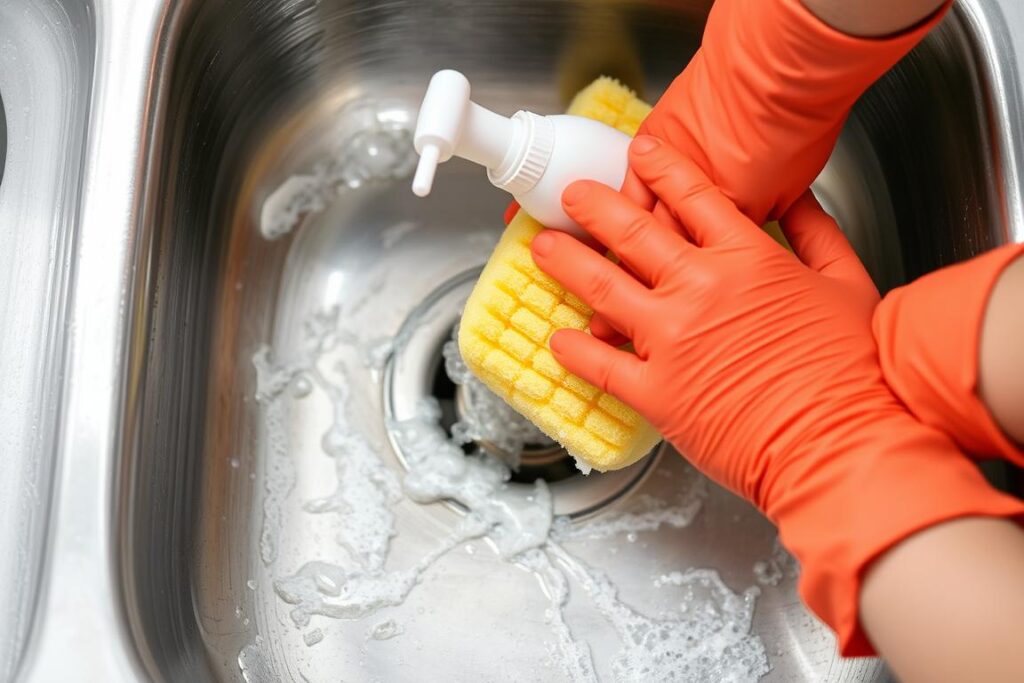 Cleaning a stainless steel sink before rust removal