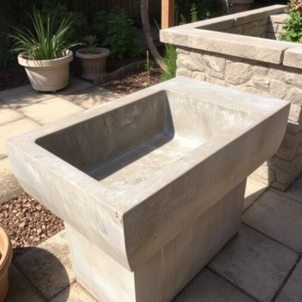 Concrete outdoor laundry sink with rustic finish