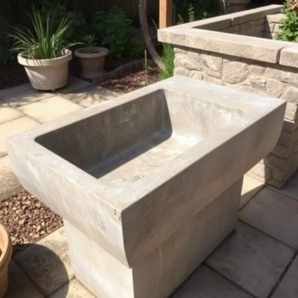 Concrete outdoor laundry sink with rustic finish Concrete outdoor laundry sink with rustic finish