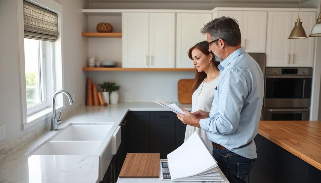Designer measuring and planning sink installation showing consideration of the key factors for wall-mounted vs under-mount sink selection