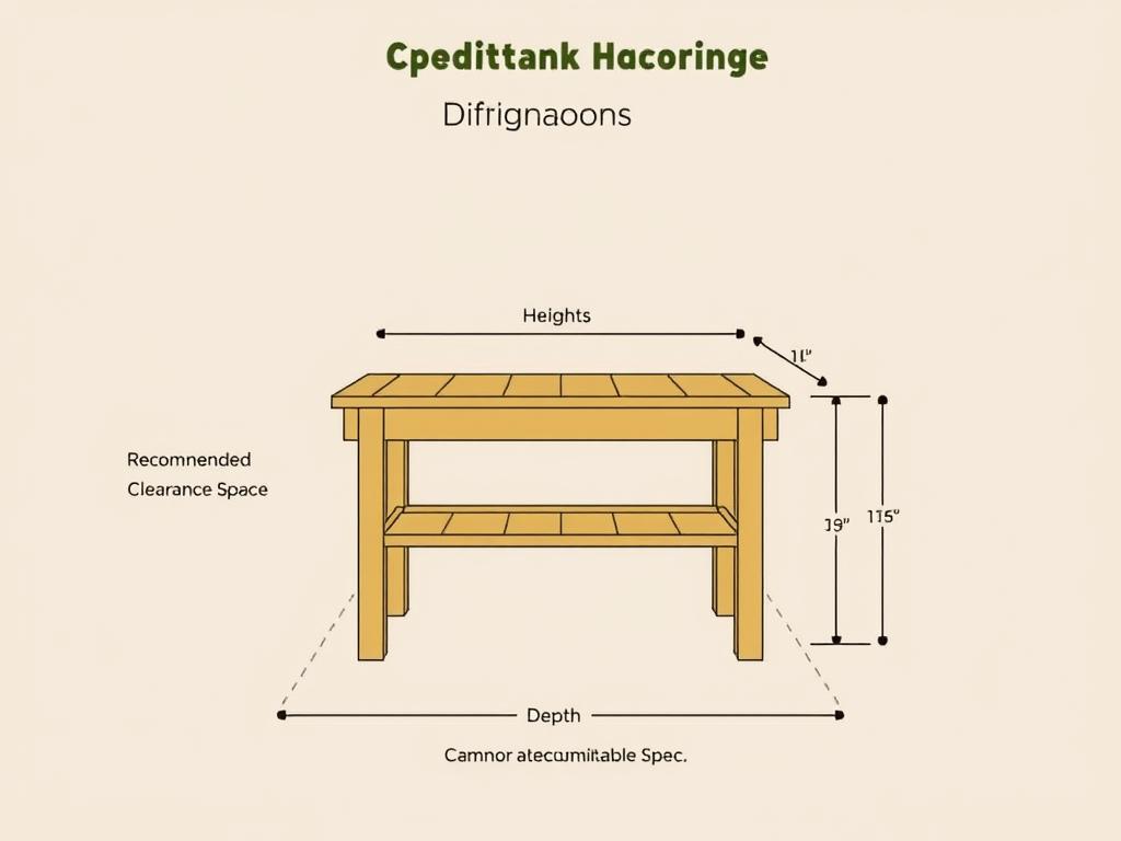 Diagram showing standard potting bench dimensions and space requirements