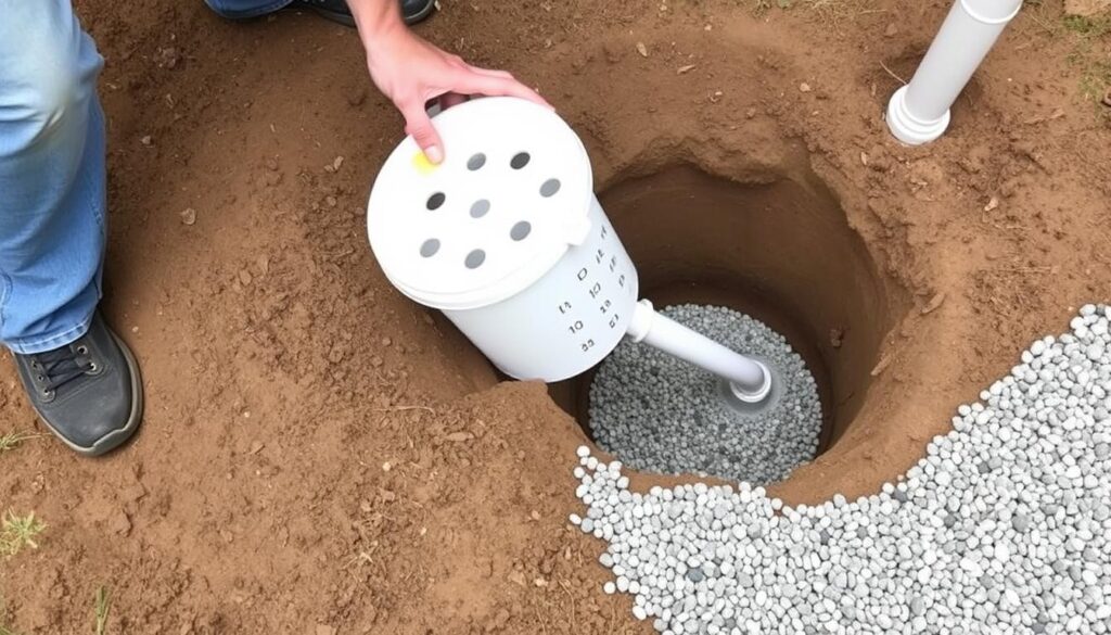 Dry well drainage system being installed for outdoor sink