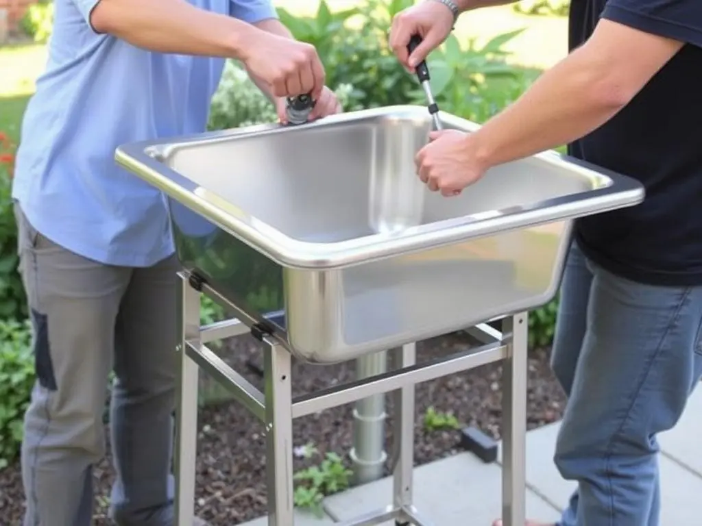 Mounting a sink basin to an outdoor stand Mounting a sink basin to an outdoor stand