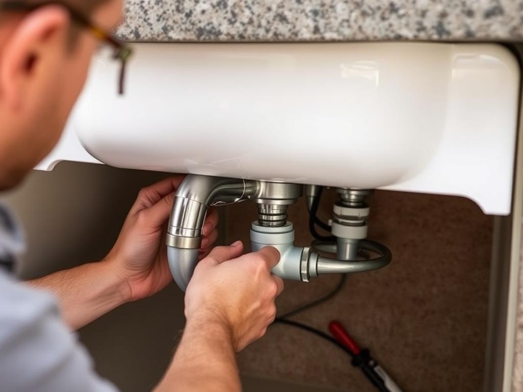Person installing a faucet on a low budget DIY outdoor kitchen sink