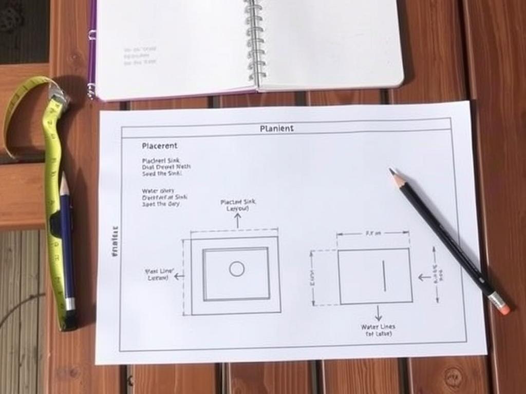 Planning diagram for outdoor sink installation showing measurements and placement