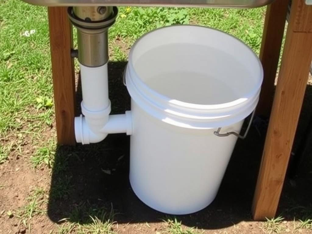 Simple bucket drainage system for a low budget DIY outdoor kitchen sink