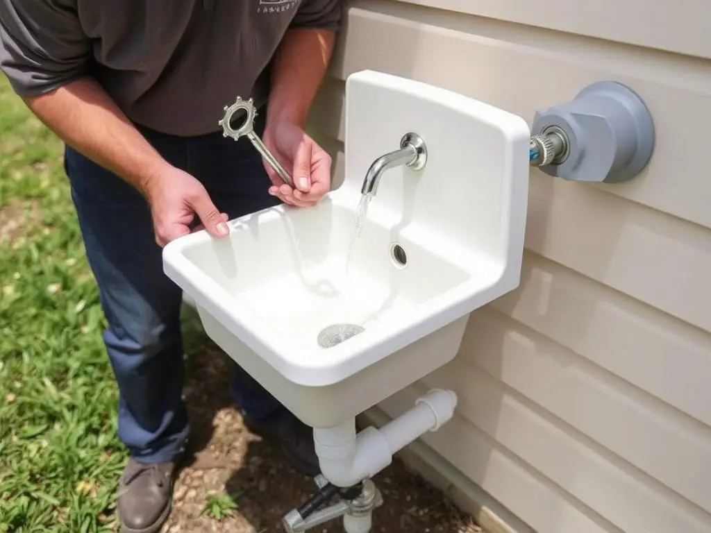 Testing a newly installed outdoor spigot sink Testing a newly installed outdoor spigot sink